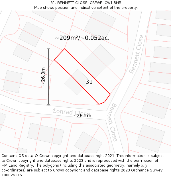 31, BENNETT CLOSE, CREWE, CW1 5HB: Plot and title map