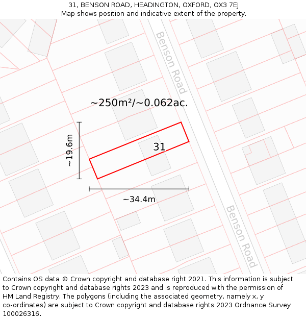 31, BENSON ROAD, HEADINGTON, OXFORD, OX3 7EJ: Plot and title map