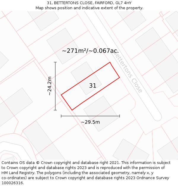 31, BETTERTONS CLOSE, FAIRFORD, GL7 4HY: Plot and title map