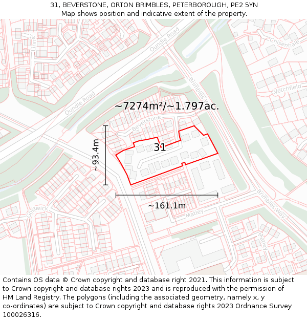 31, BEVERSTONE, ORTON BRIMBLES, PETERBOROUGH, PE2 5YN: Plot and title map