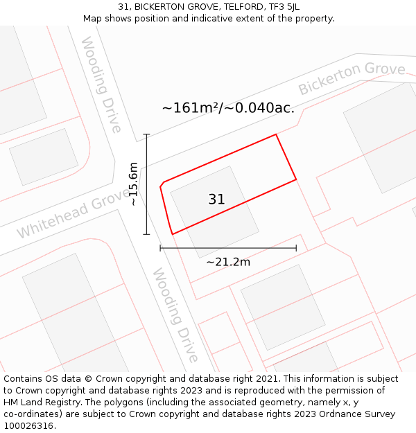 31, BICKERTON GROVE, TELFORD, TF3 5JL: Plot and title map