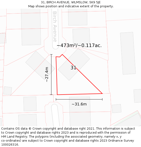 31, BIRCH AVENUE, WILMSLOW, SK9 5JE: Plot and title map