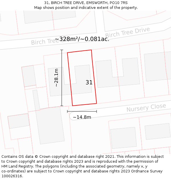 31, BIRCH TREE DRIVE, EMSWORTH, PO10 7RS: Plot and title map