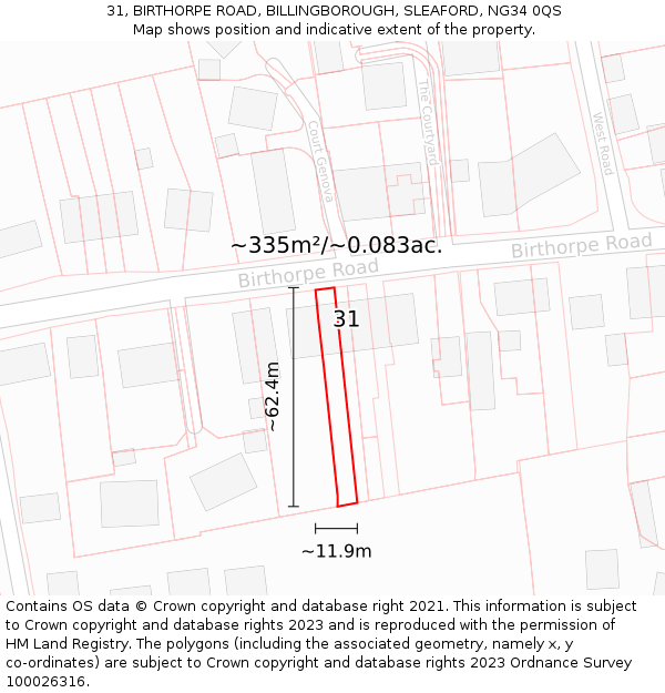 31, BIRTHORPE ROAD, BILLINGBOROUGH, SLEAFORD, NG34 0QS: Plot and title map