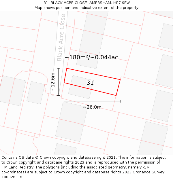 31, BLACK ACRE CLOSE, AMERSHAM, HP7 9EW: Plot and title map