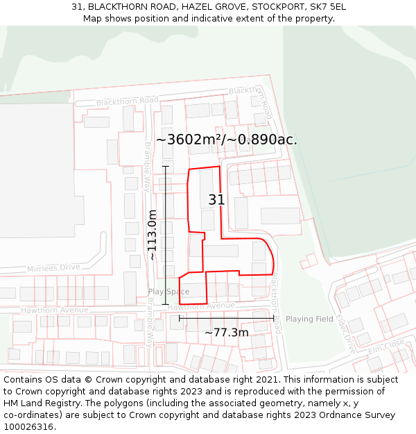 31, BLACKTHORN ROAD, HAZEL GROVE, STOCKPORT, SK7 5EL: Plot and title map