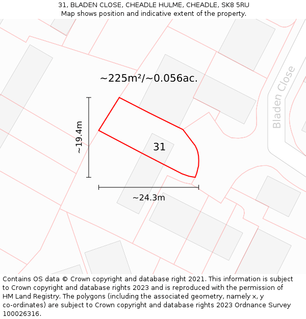 31, BLADEN CLOSE, CHEADLE HULME, CHEADLE, SK8 5RU: Plot and title map