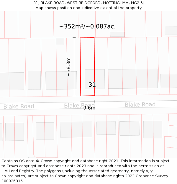 31, BLAKE ROAD, WEST BRIDGFORD, NOTTINGHAM, NG2 5JJ: Plot and title map