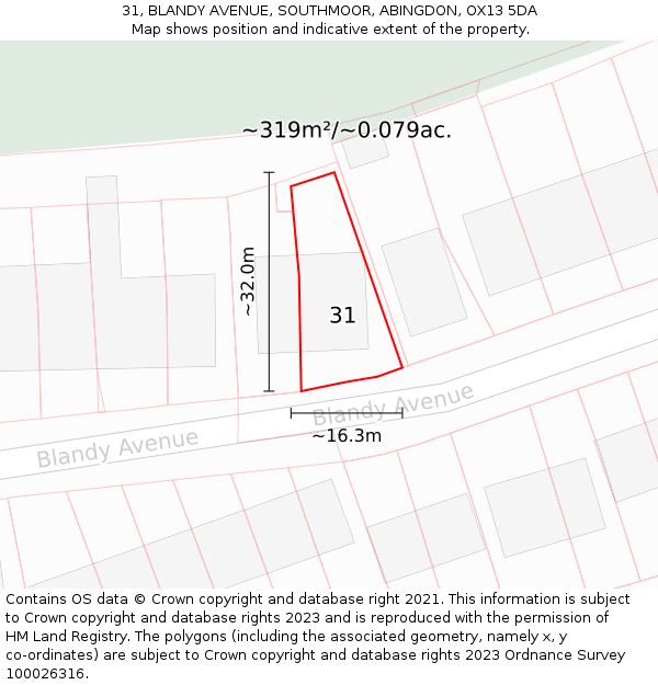 31, BLANDY AVENUE, SOUTHMOOR, ABINGDON, OX13 5DA: Plot and title map