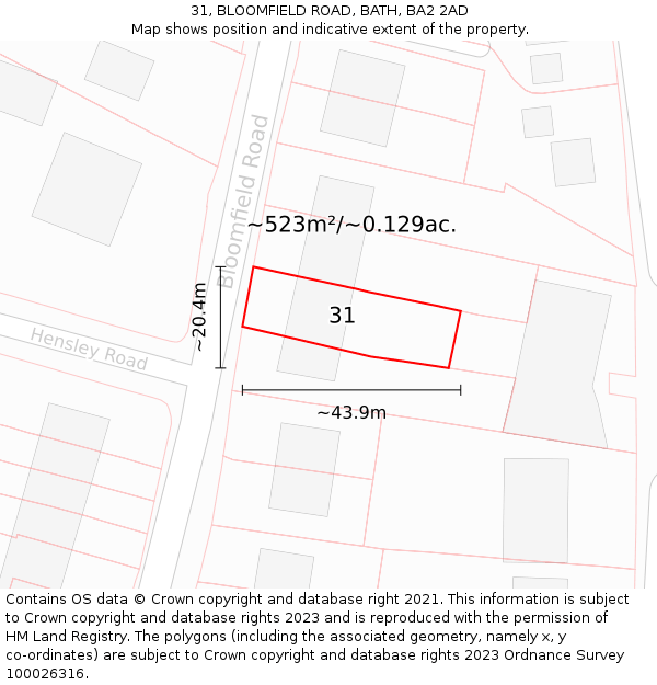 31, BLOOMFIELD ROAD, BATH, BA2 2AD: Plot and title map