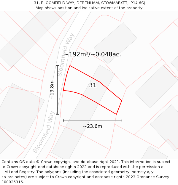 31, BLOOMFIELD WAY, DEBENHAM, STOWMARKET, IP14 6SJ: Plot and title map