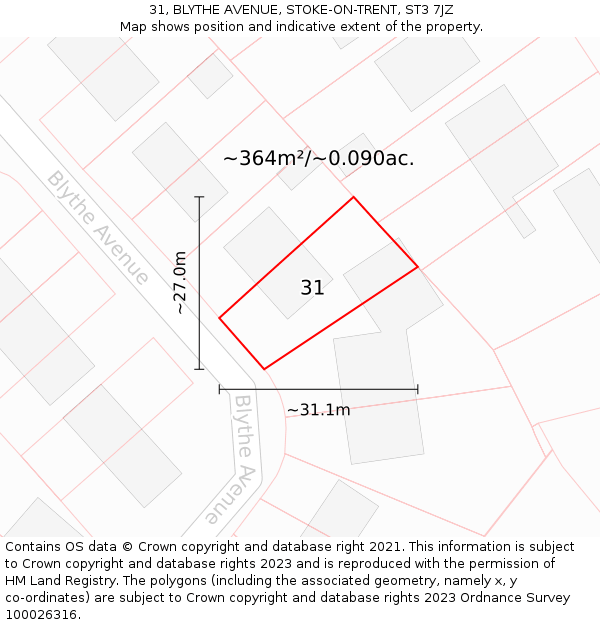 31, BLYTHE AVENUE, STOKE-ON-TRENT, ST3 7JZ: Plot and title map