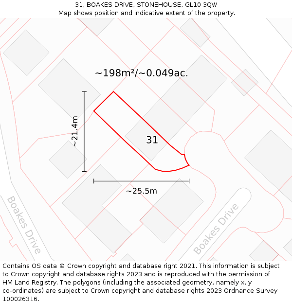 31, BOAKES DRIVE, STONEHOUSE, GL10 3QW: Plot and title map