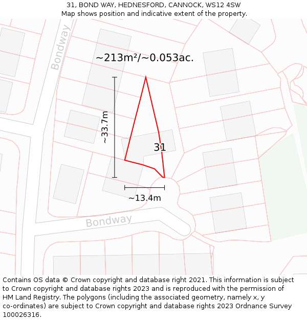 31, BOND WAY, HEDNESFORD, CANNOCK, WS12 4SW: Plot and title map