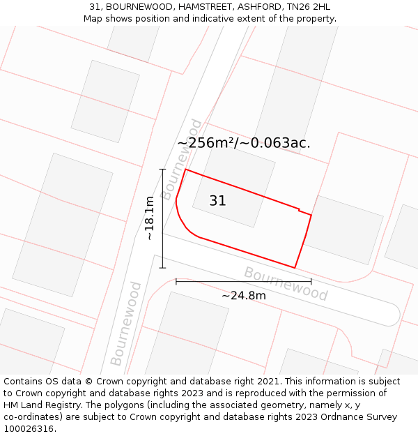 31, BOURNEWOOD, HAMSTREET, ASHFORD, TN26 2HL: Plot and title map