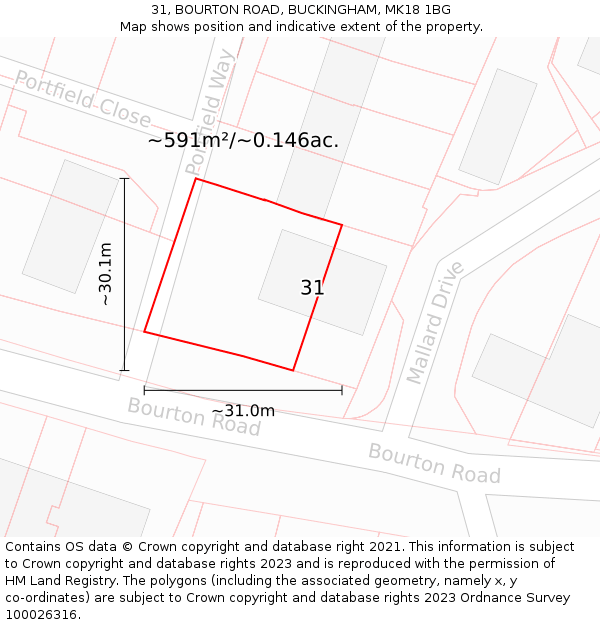 31, BOURTON ROAD, BUCKINGHAM, MK18 1BG: Plot and title map