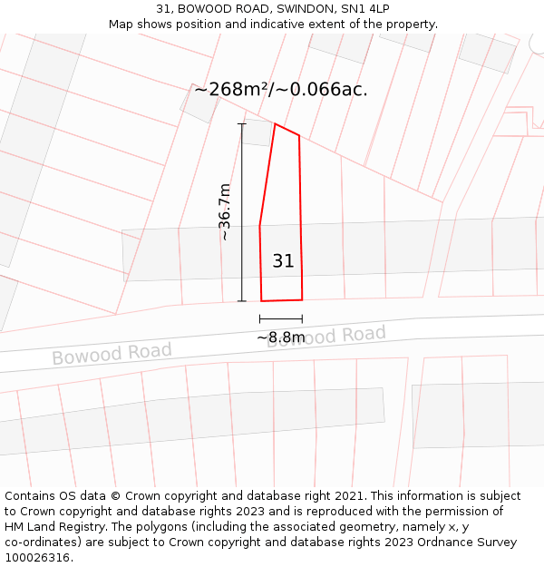 31, BOWOOD ROAD, SWINDON, SN1 4LP: Plot and title map