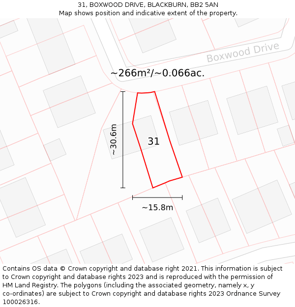 31, BOXWOOD DRIVE, BLACKBURN, BB2 5AN: Plot and title map