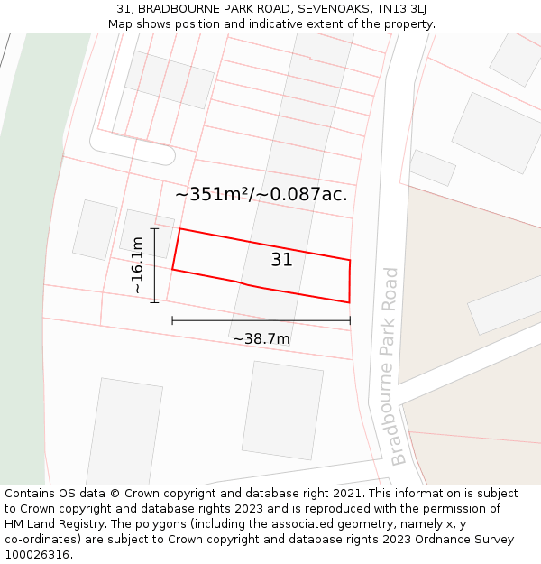 31, BRADBOURNE PARK ROAD, SEVENOAKS, TN13 3LJ: Plot and title map