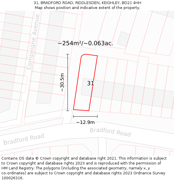 31, BRADFORD ROAD, RIDDLESDEN, KEIGHLEY, BD21 4HH: Plot and title map