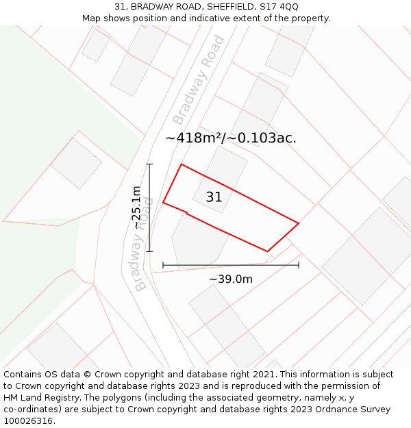 31, BRADWAY ROAD, SHEFFIELD, S17 4QQ: Plot and title map