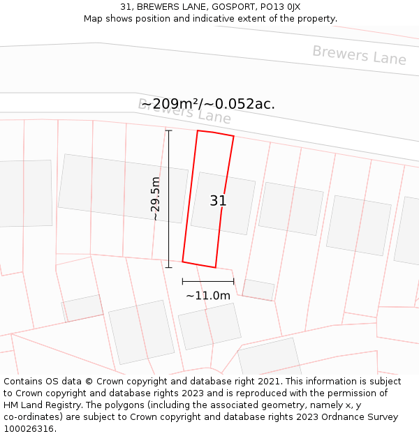 31, BREWERS LANE, GOSPORT, PO13 0JX: Plot and title map