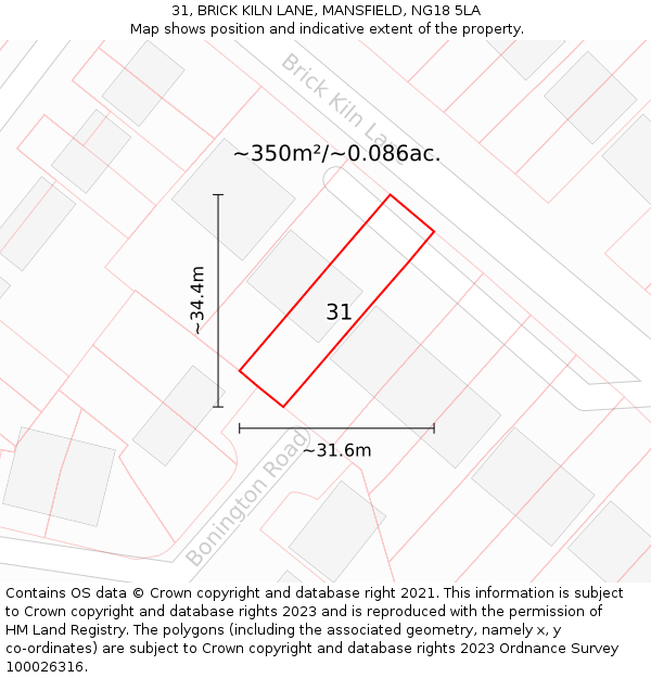 31, BRICK KILN LANE, MANSFIELD, NG18 5LA: Plot and title map