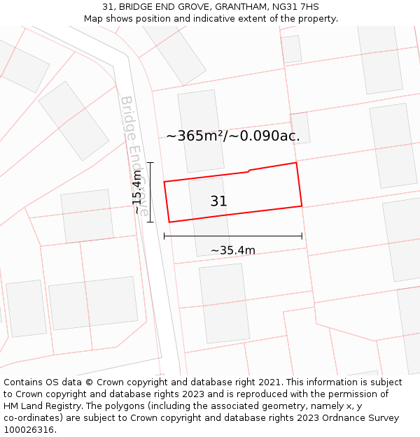 31, BRIDGE END GROVE, GRANTHAM, NG31 7HS: Plot and title map
