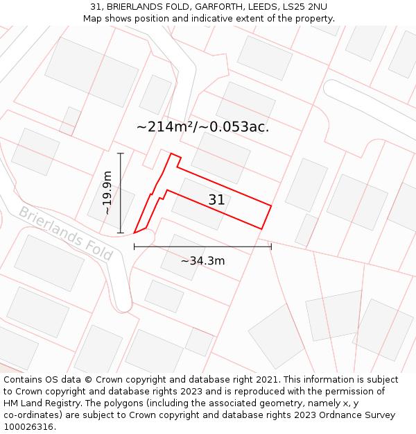 31, BRIERLANDS FOLD, GARFORTH, LEEDS, LS25 2NU: Plot and title map