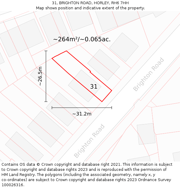 31, BRIGHTON ROAD, HORLEY, RH6 7HH: Plot and title map