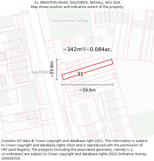 31, BRIGHTON ROAD, SALFORDS, REDHILL, RH1 5DA: Plot and title map