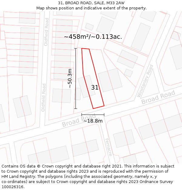 31, BROAD ROAD, SALE, M33 2AW: Plot and title map