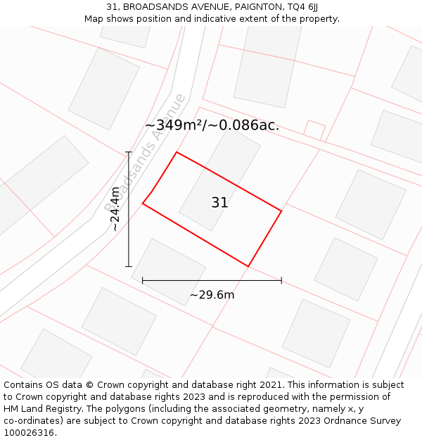 31, BROADSANDS AVENUE, PAIGNTON, TQ4 6JJ: Plot and title map