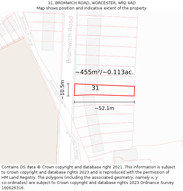 31, BROMWICH ROAD, WORCESTER, WR2 4AD: Plot and title map