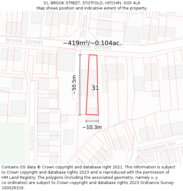 31, BROOK STREET, STOTFOLD, HITCHIN, SG5 4LA: Plot and title map