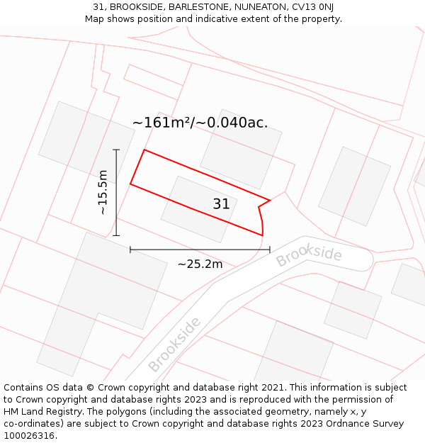 31, BROOKSIDE, BARLESTONE, NUNEATON, CV13 0NJ: Plot and title map