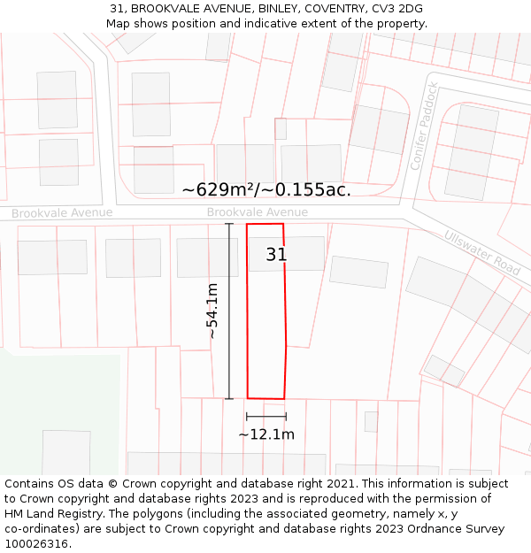 31, BROOKVALE AVENUE, BINLEY, COVENTRY, CV3 2DG: Plot and title map