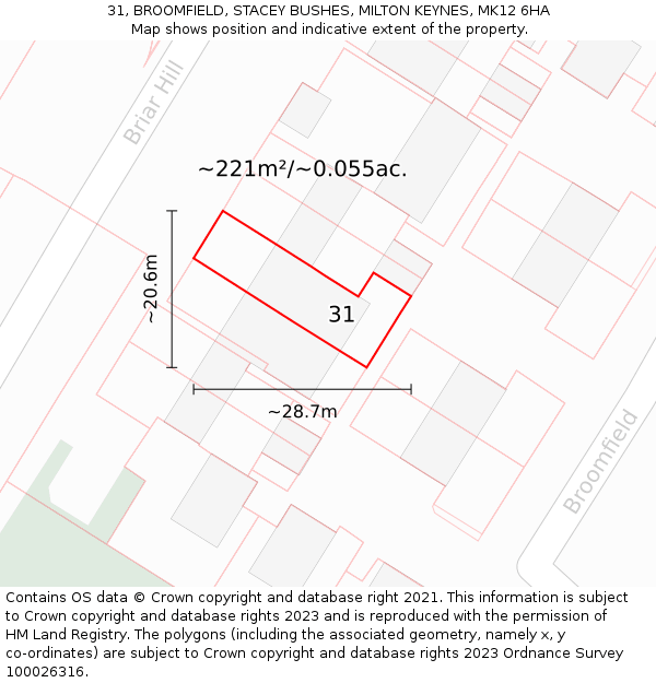 31, BROOMFIELD, STACEY BUSHES, MILTON KEYNES, MK12 6HA: Plot and title map