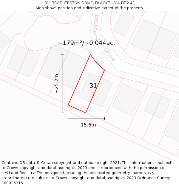 31, BROTHERSTON DRIVE, BLACKBURN, BB2 4FJ: Plot and title map