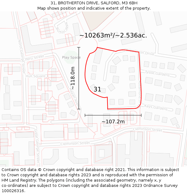 31, BROTHERTON DRIVE, SALFORD, M3 6BH: Plot and title map