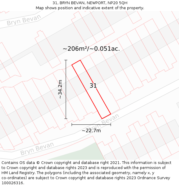 31, BRYN BEVAN, NEWPORT, NP20 5QH: Plot and title map