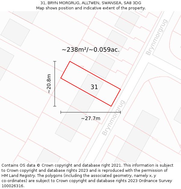 31, BRYN MORGRUG, ALLTWEN, SWANSEA, SA8 3DG: Plot and title map