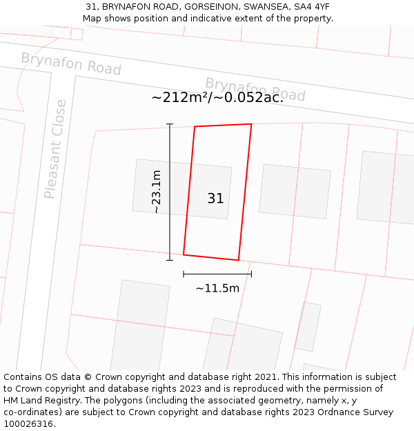 31, BRYNAFON ROAD, GORSEINON, SWANSEA, SA4 4YF: Plot and title map