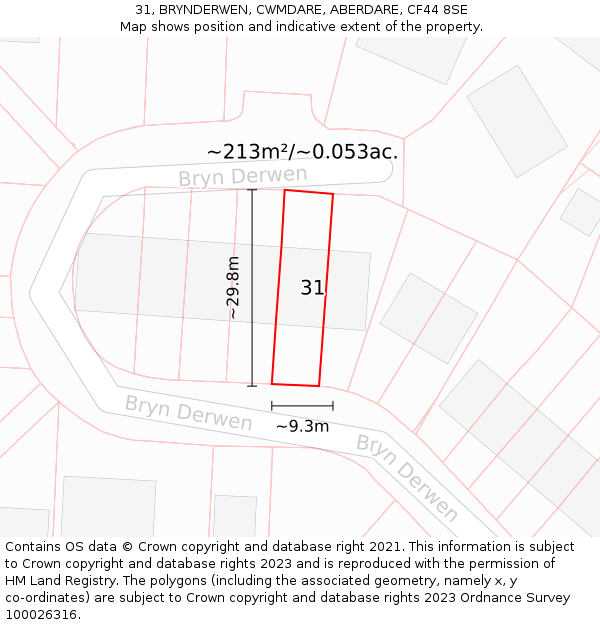 31, BRYNDERWEN, CWMDARE, ABERDARE, CF44 8SE: Plot and title map