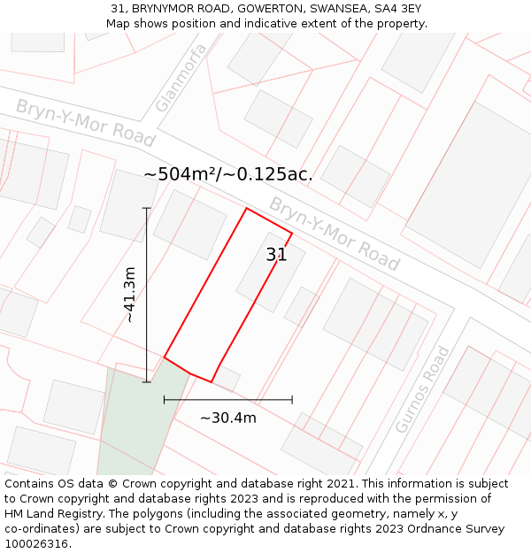 31, BRYNYMOR ROAD, GOWERTON, SWANSEA, SA4 3EY: Plot and title map