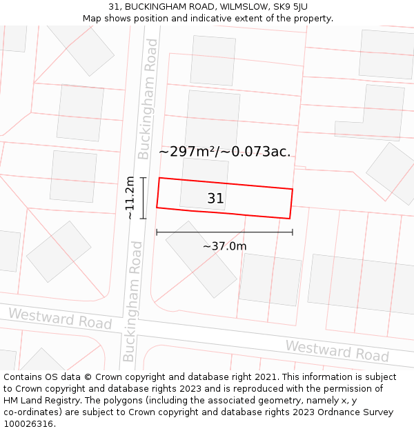 31, BUCKINGHAM ROAD, WILMSLOW, SK9 5JU: Plot and title map