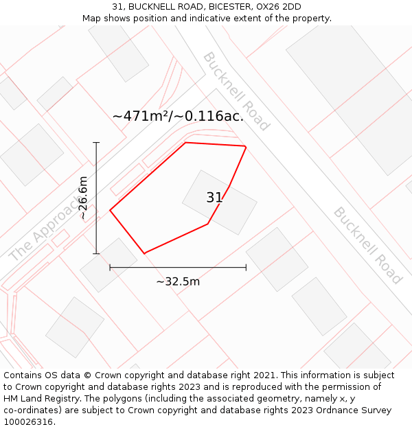 31, BUCKNELL ROAD, BICESTER, OX26 2DD: Plot and title map