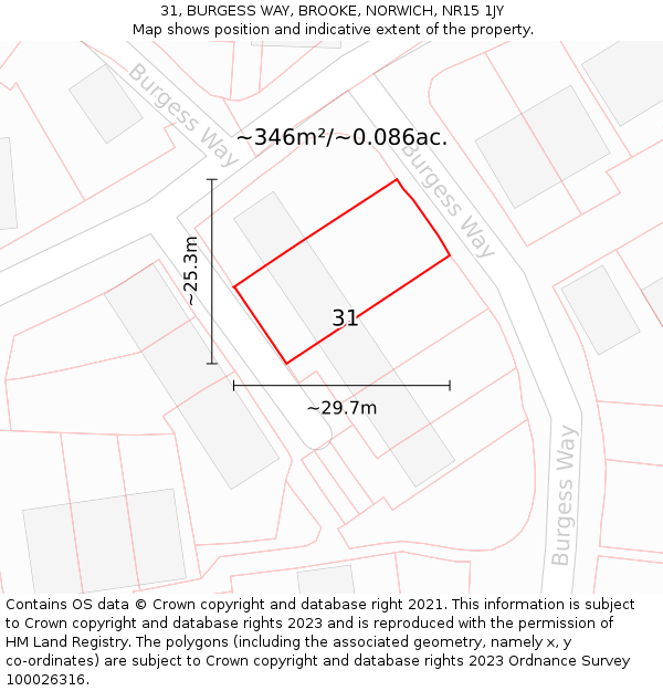 31, BURGESS WAY, BROOKE, NORWICH, NR15 1JY: Plot and title map