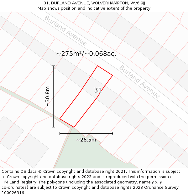 31, BURLAND AVENUE, WOLVERHAMPTON, WV6 9JJ: Plot and title map