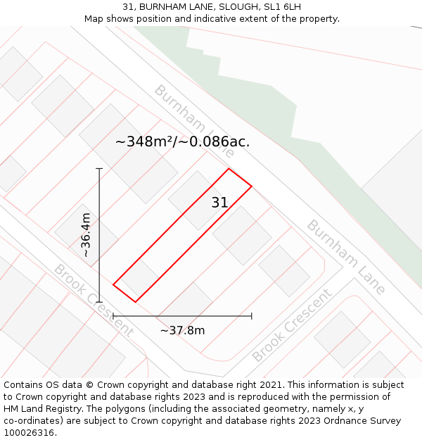 31, BURNHAM LANE, SLOUGH, SL1 6LH: Plot and title map